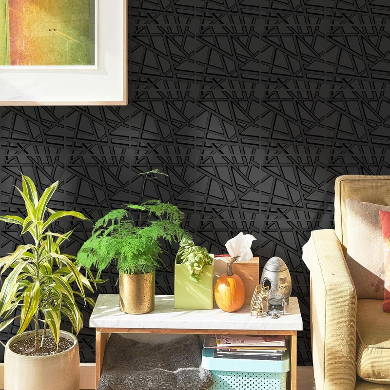 LEVOWAY 33 Pack 3D Wall Panels for Interior Wall Decor, 12''x12'' Black Accent Textured Wall Panels, Wall Covering Panles for Living Room, Gaming Room, TV Background, Cover 32 Sq.Ft - Image 3